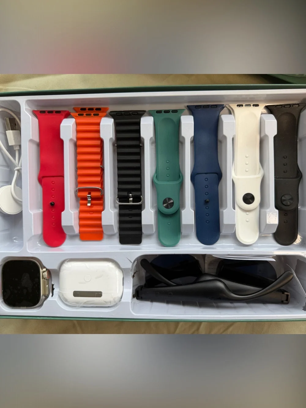 Smart Watch, bands, AI glasses, ear buds and case